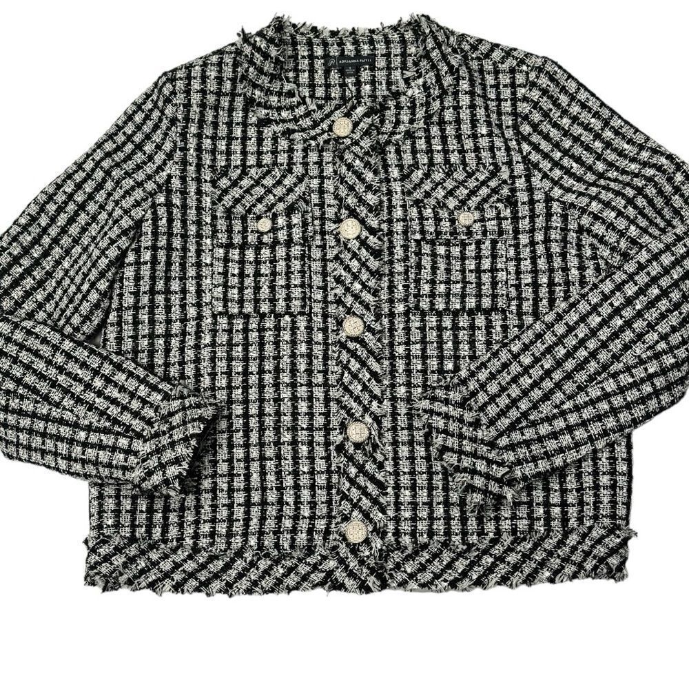 Adrianna Papell Black & White Crew Neck Long-Sleeve Tweed Blazer Size Small - Picture 2 of 10